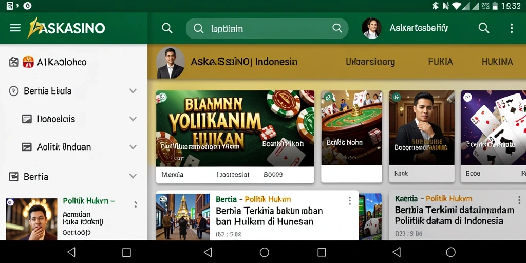 Antarmuka aplikasi ASKASINO saat menampilkan berita politik dan hukum.
