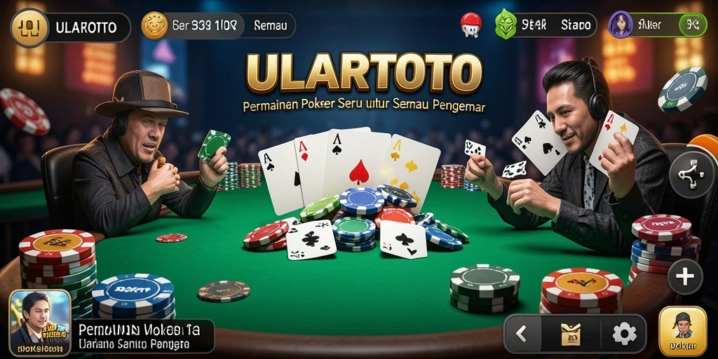Tampilan antarmuka <strong>ULARTOTO</strong> saat bermain poker yang menarik dan interaktif.